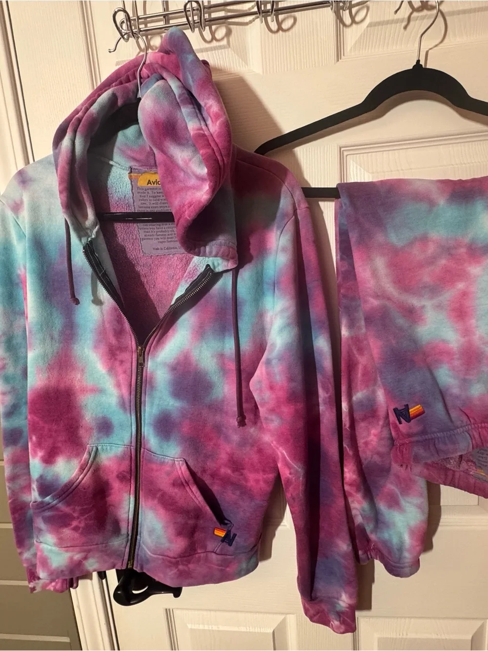 Aviator Nation jogger SET Tie-Dye Zip Hoodie & Sweatpants in Pink,Purple & Blue